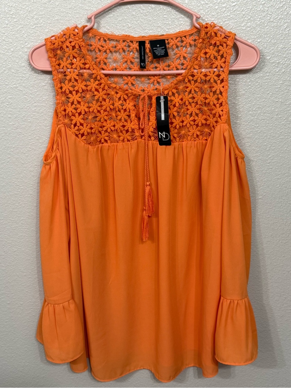 new directions Orange Crochet Yoke Cold-Shoulder Blouse